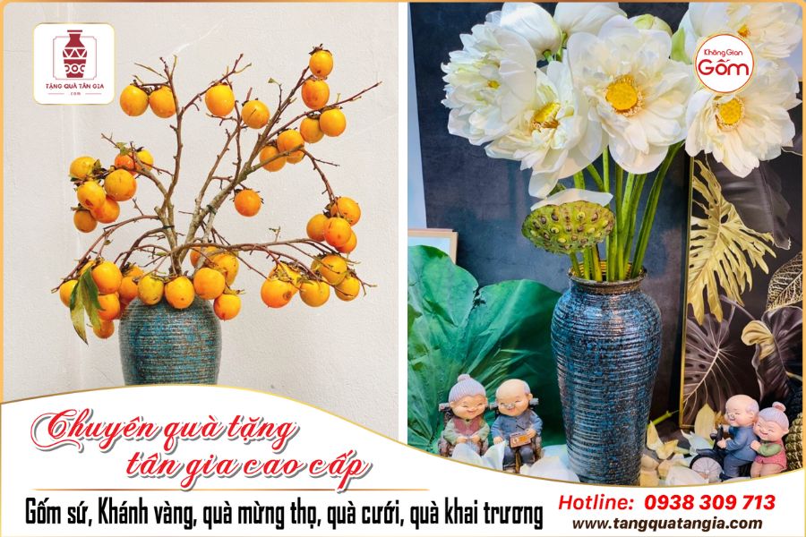 Bình dáng trụ nên chọn hoa có thân cao xòe giúp tổng thể bình trông gọn gàng hơn