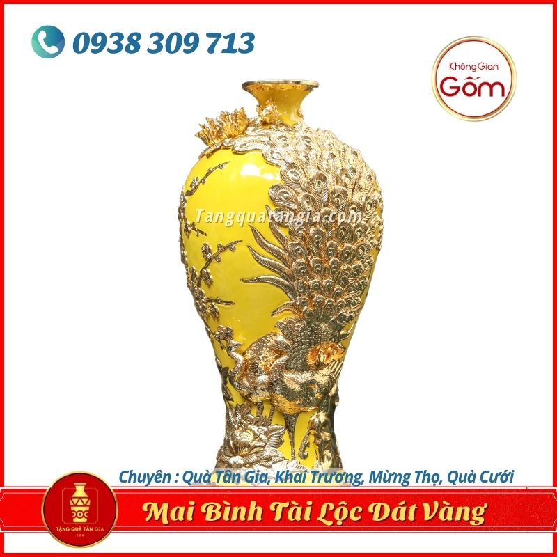 Mai Bình Tài Lộc Dát Vàng Công Đào men vàng 10