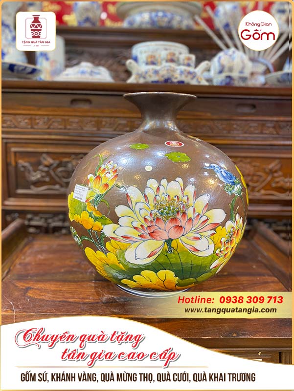 Quả hút lộc lam huế ngũ sắc tường vân hoa sen 