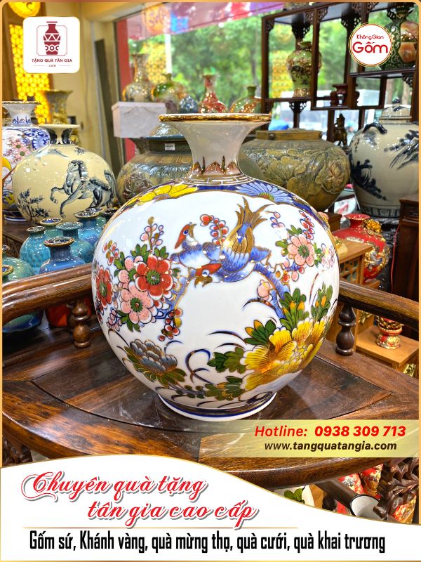 Bình hút lộc hoa mẫu đơn vẽ vàng -1 