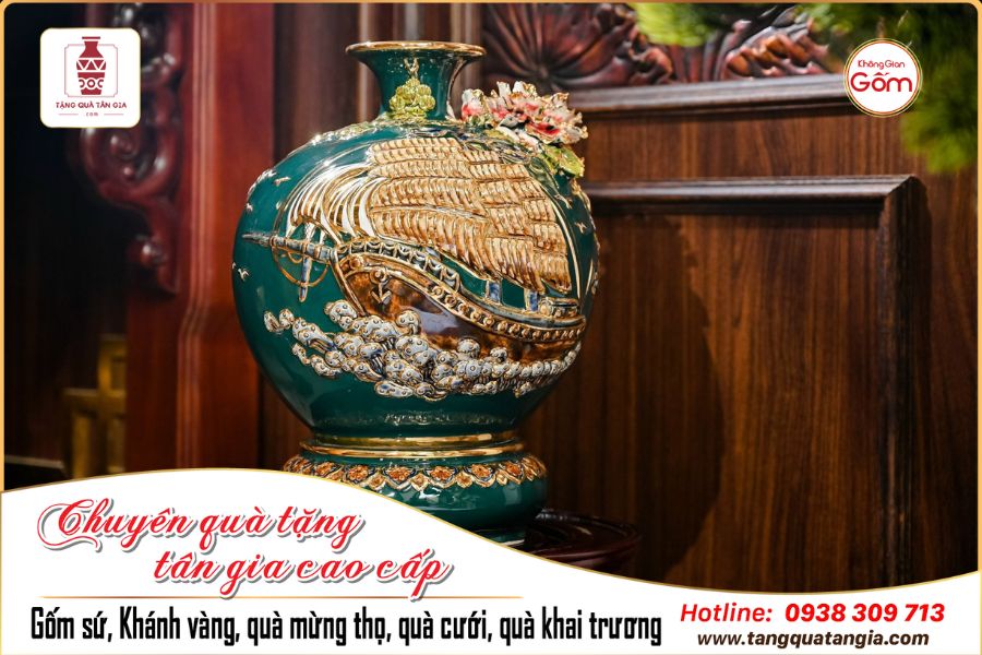 Bình hút lộc thuận buồm men xanh lục
