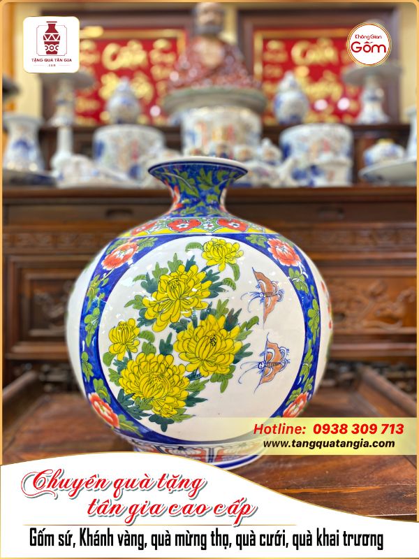 Bình hút lộc tứ cảnh lam trắng
