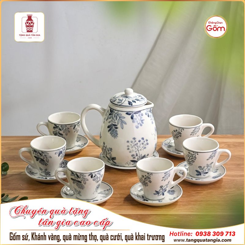 Bộ ấm gốm sứ cao cấp Bát Tràng