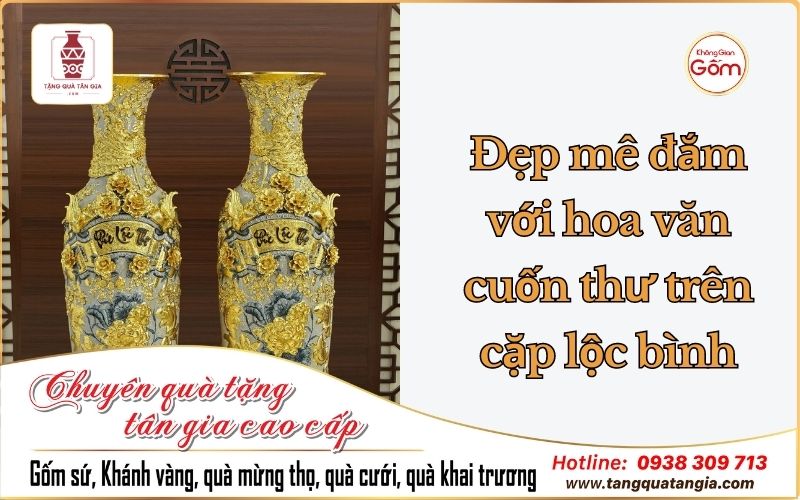 Đẹp mê đắm với hoa văn cuốn thư trên cặp lộc bình