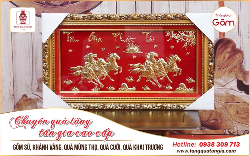 Tranh mã đáo thành công dát vàng 24k