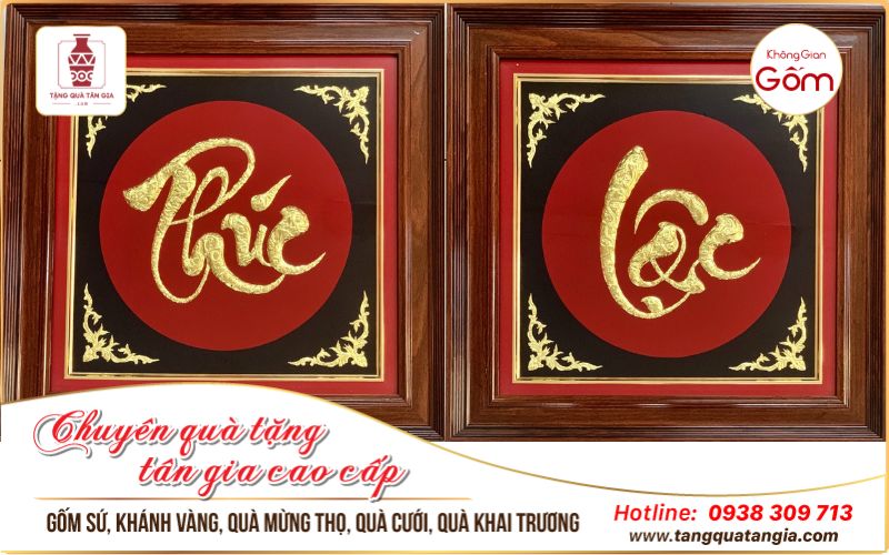 Quà mừng tân gia cao cấp - Khánh vàng chữ Phúc mạ vàng 24k