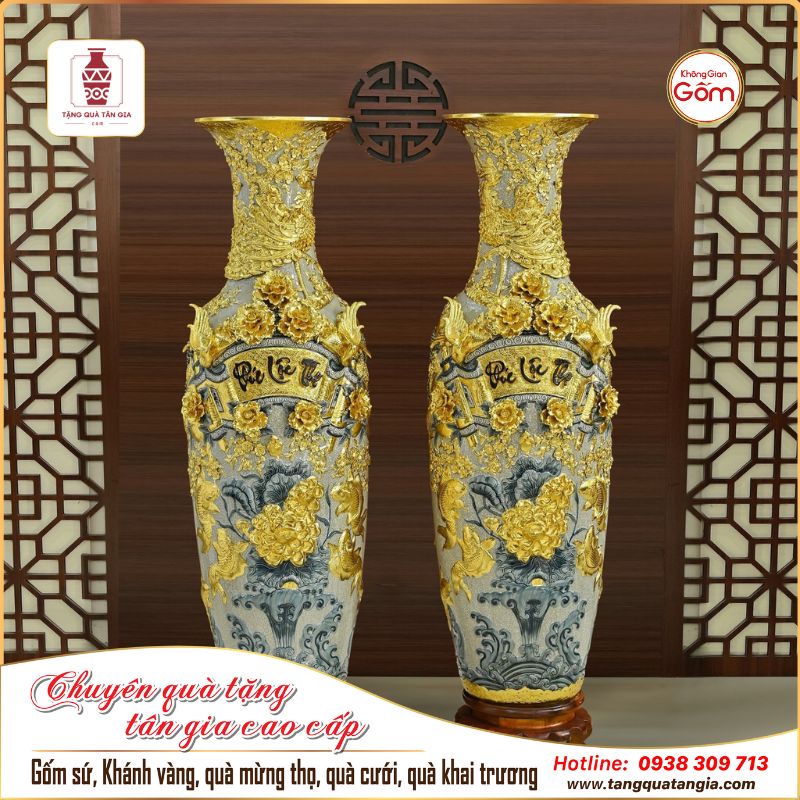 Lộc bình họa tiết hoa văn cuốn thư Phúc Lộc Thọ