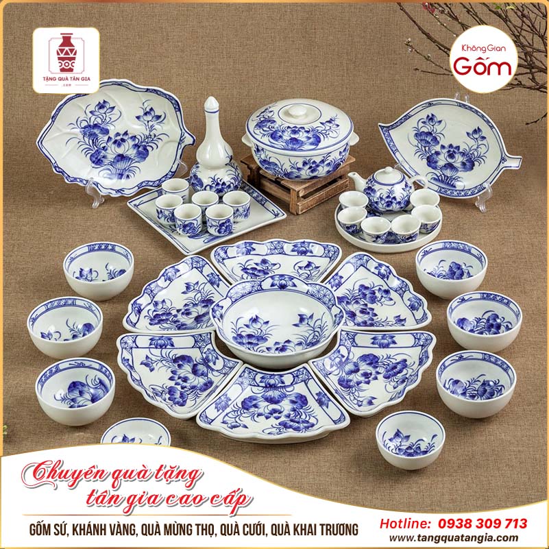 Bát đĩa gốm sứ cao cấp Bát Tràng làm quà tân gia sang trọng