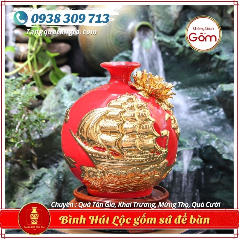 Bình Hút Tài Lộc Đỏ Dát Vàng Mini Thuận Buồm Xuôi Gió - Quà Tặng Phong Thủy 15