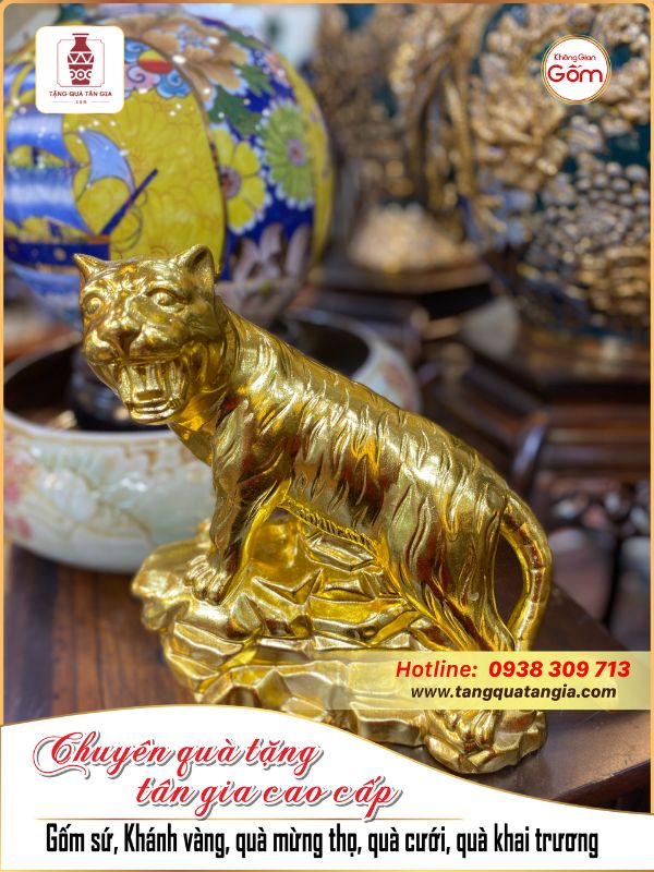 Tượng hổ gốm sứ mạ vàng cao cấp