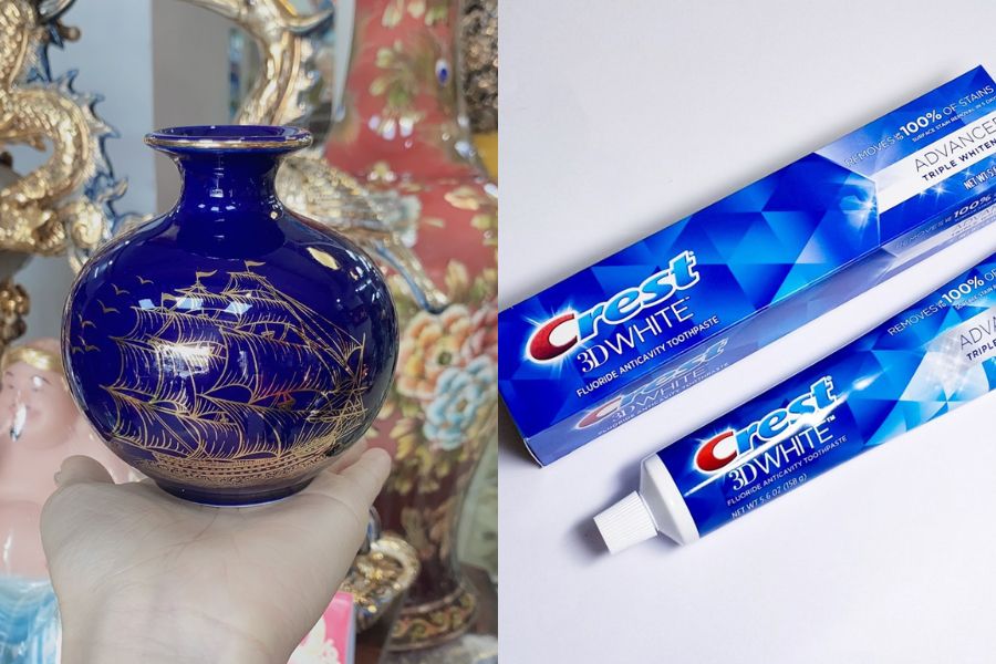 Dùng kem đánh răng làm sạch các đồ gốm sứ trong gia đình